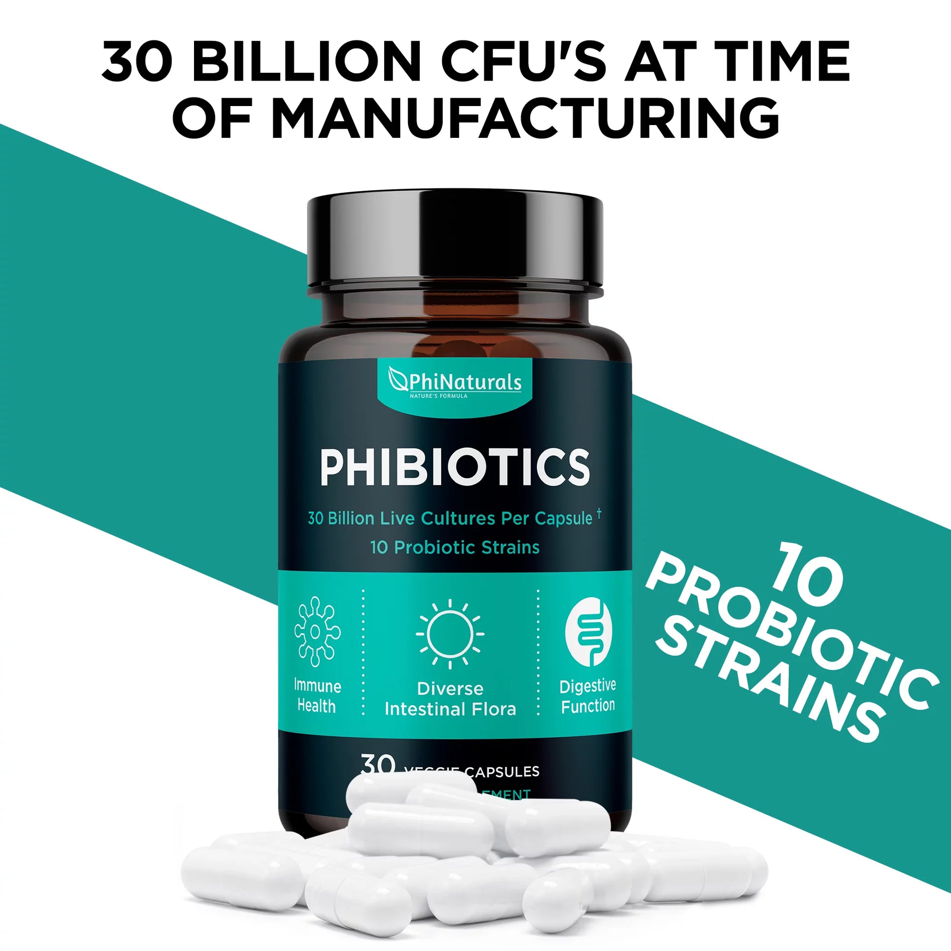 Probiotics 1030 Supplement - Probiotics Supplement with 30 Billion Cfus of High Strength Probiotic for Digestive Health with 10 Strains of Acidophilus and Bifidobacterium by