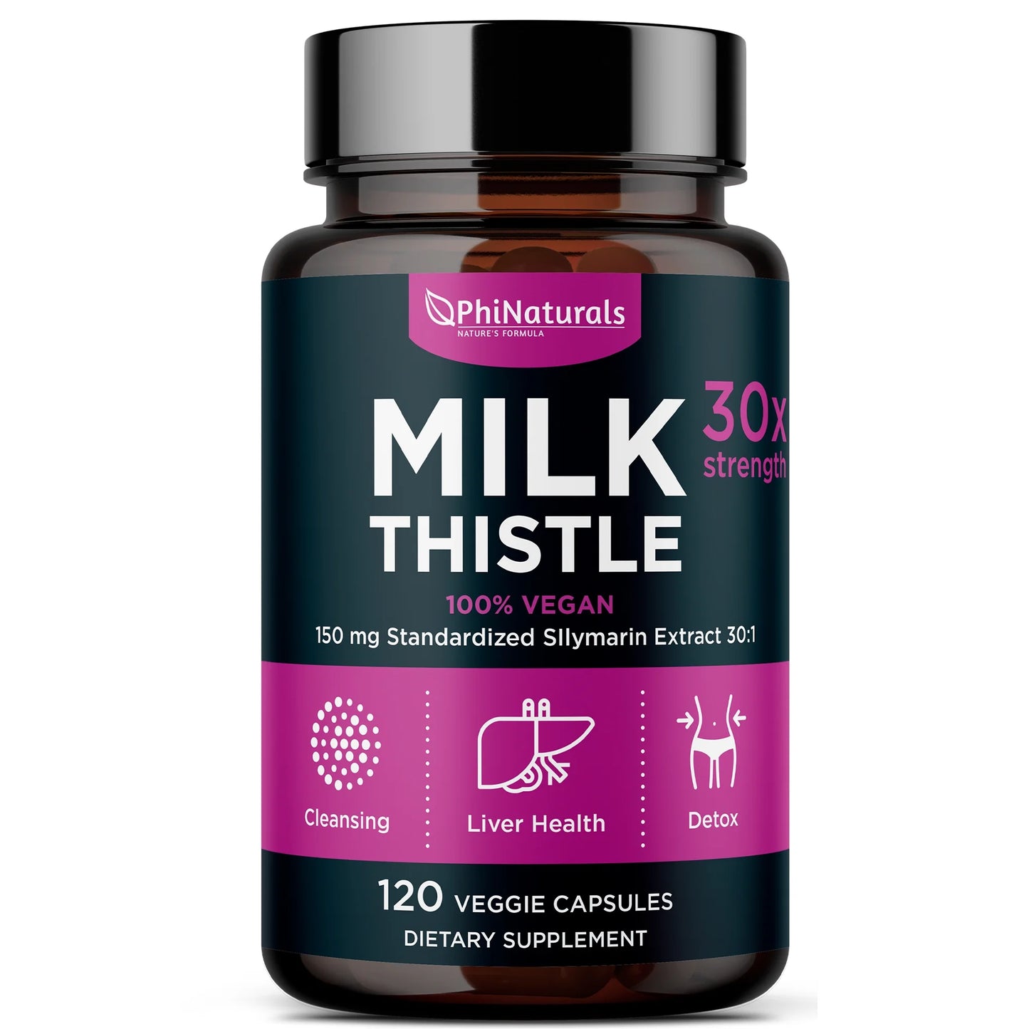 Milk Thistle Silymarin 30X Extract Supplement (Standardized 30:1) by  | 150 Mg per Capsule - 120 Capsules | Supports Liver Cleanse, Detox and More