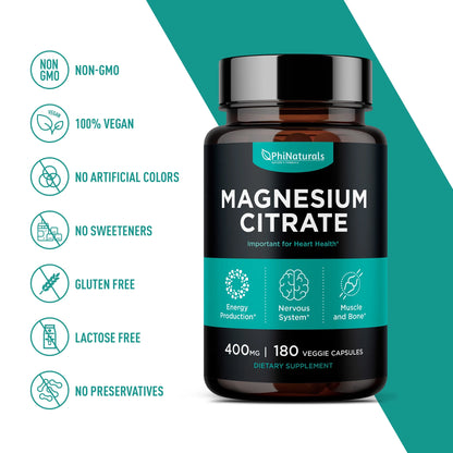 Magnesium Citrate 400Mg Supplement 180 Capsules by