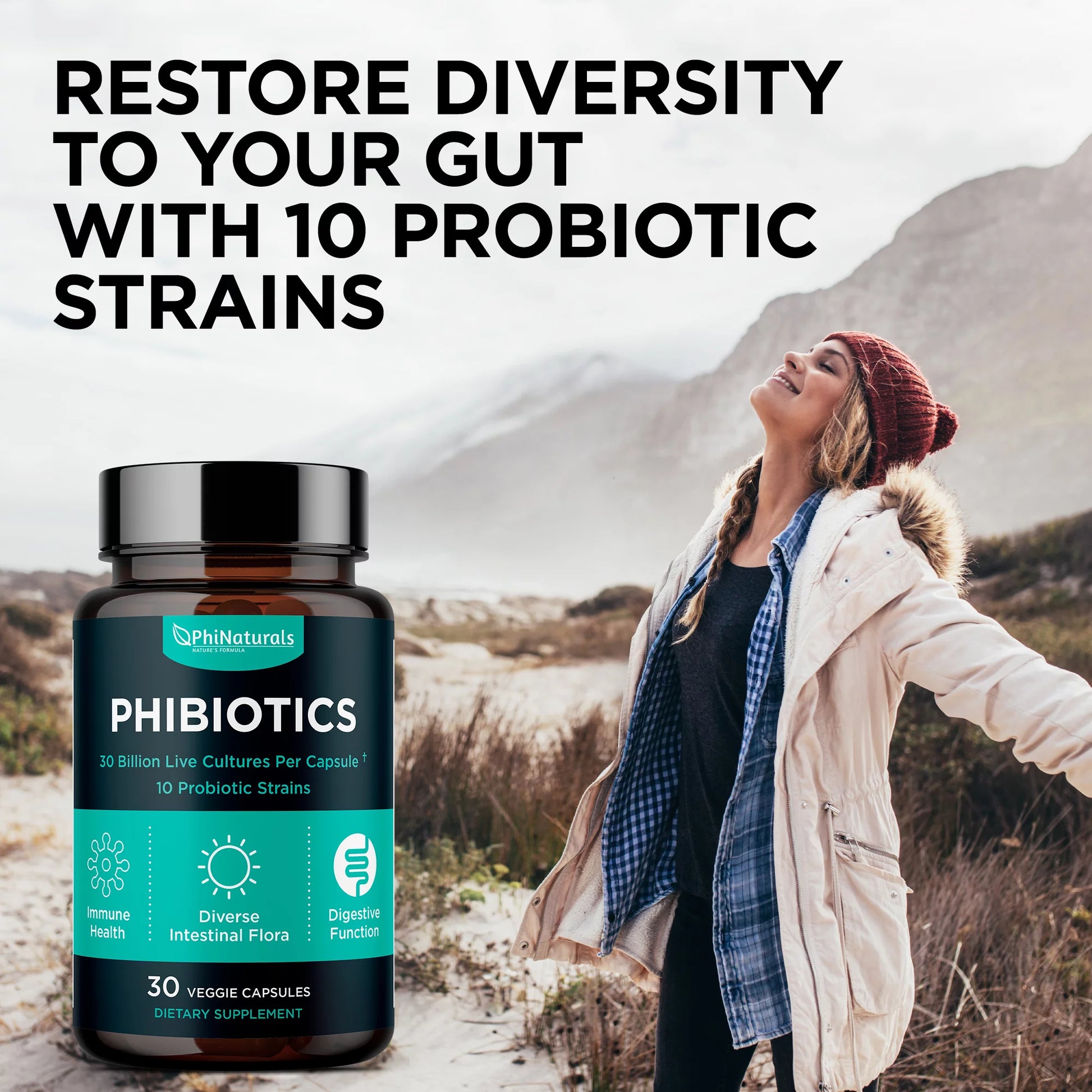 Probiotics 1030 Supplement - Probiotics Supplement with 30 Billion Cfus of High Strength Probiotic for Digestive Health with 10 Strains of Acidophilus and Bifidobacterium by