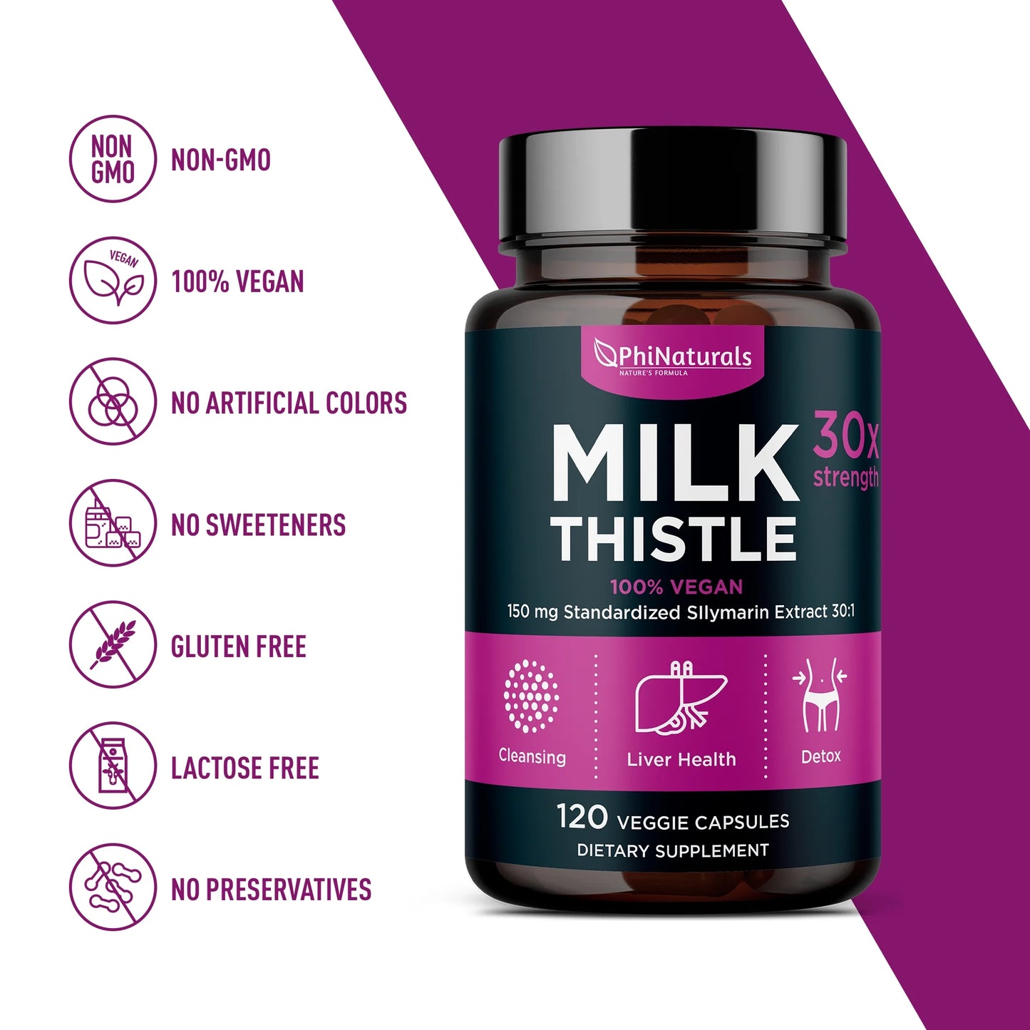 Milk Thistle Silymarin 30X Extract Supplement (Standardized 30:1) by  | 150 Mg per Capsule - 120 Capsules | Supports Liver Cleanse, Detox and More